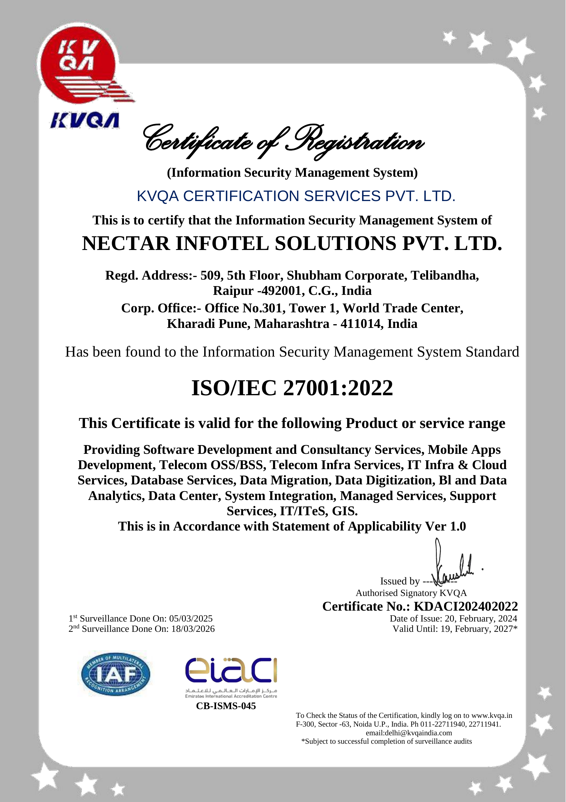 ISO/IEC 27001:2022 certificate