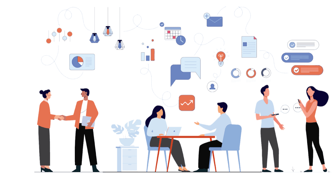 Nectar Infotel team collaboration and digital business solutions illustration